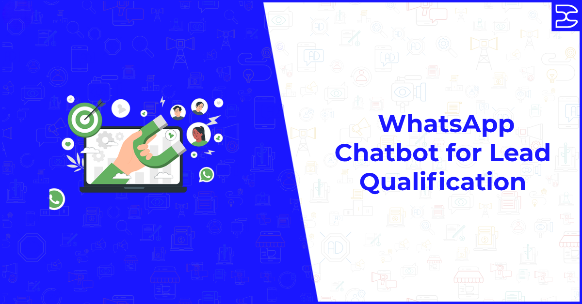 WhatsApp chatbot for lead qualification illustration showing magnet attracting potential customers and user icons on a digital interface.